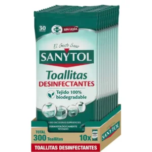 Toallitas desinfectantes sin lejía, marca Sanytol. Vegana.